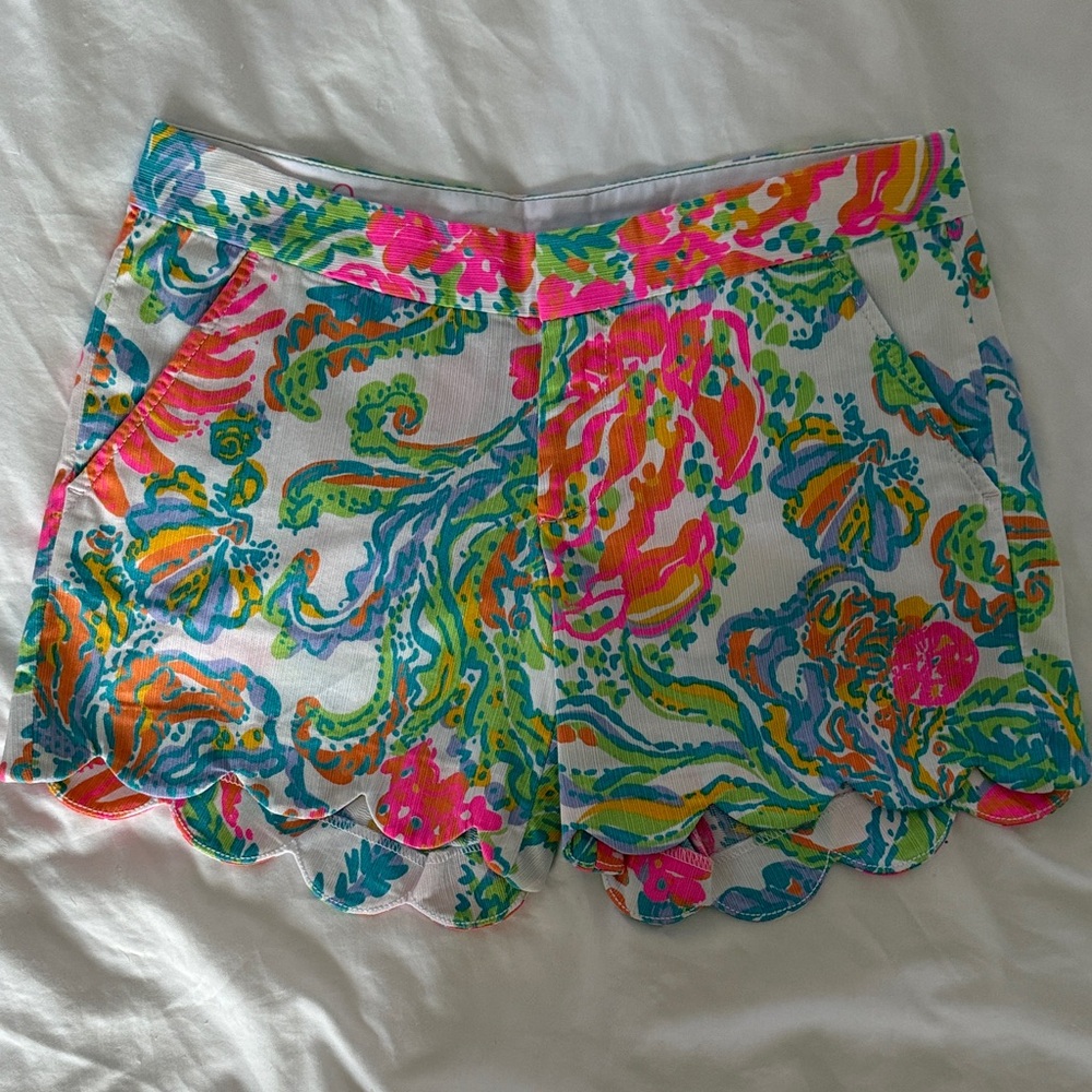 New Lilly Pulitzer buttercup shorts scallop hem size 00 neon pink blue green